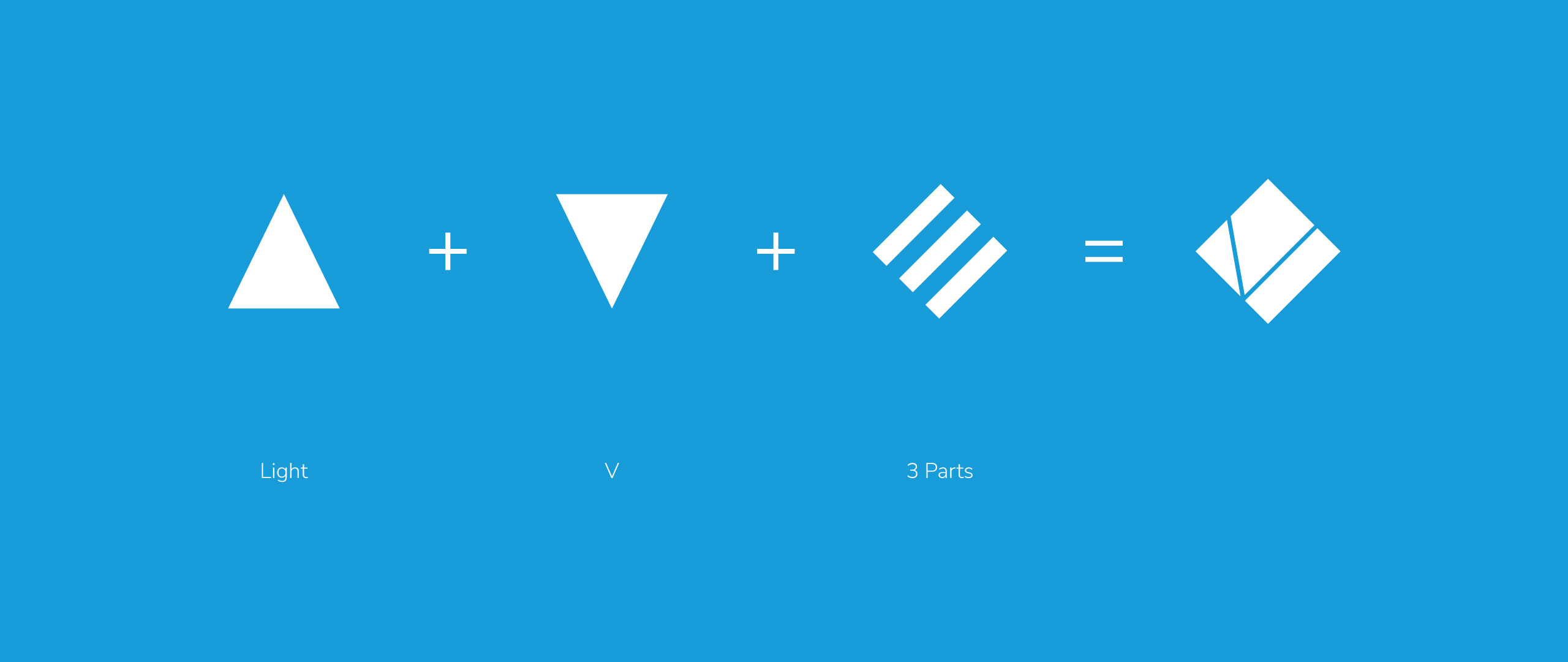 V3 Lighting logo concept: a triangle for light, an inverted triangle for V and three bars for 3 parts form the mark, by Ossa Studio