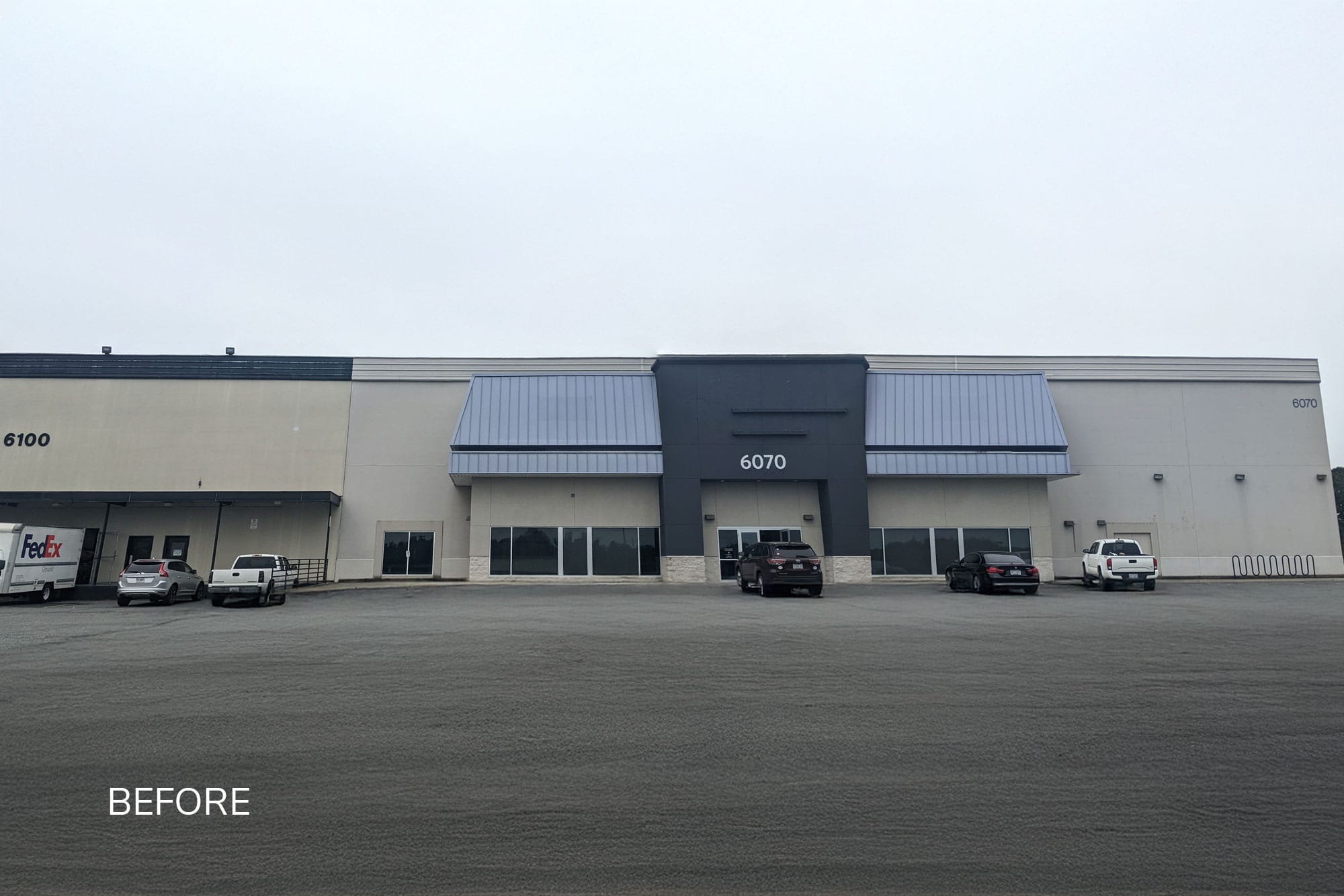 Before: the existing commercial building in Charlotte, NC before its adaptive reuse into Vizion Church by Ossa Studio